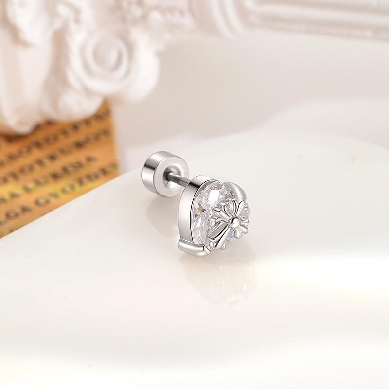 High-End Sweetheart Zirkonia Knorpelstecker für Damen - Doppelkopf-Schraubverschluss, Kreuzdesign