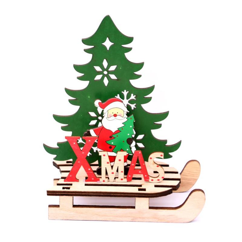 Wooden Christmas Tree Painted Assembly DIY Xmas Sled Ornaments Noel  Merry Christmas Decor Navidad Happy New
