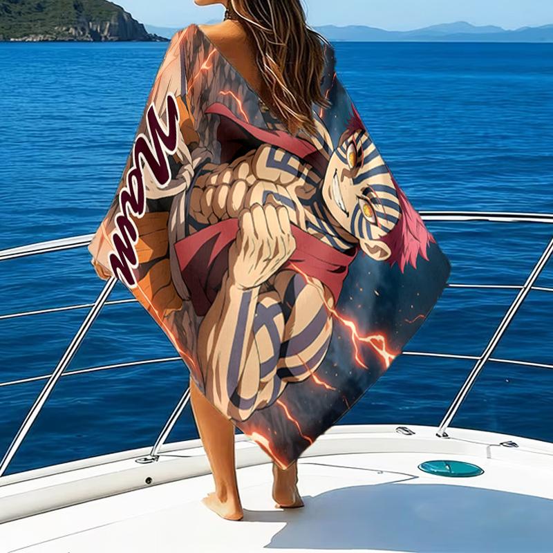 1pc Demon Slayer4 Beach Towel with Custom Name, Beach/Swimming/Bath/Picnic/Camping Towel, Suitable for Seaside Beaches