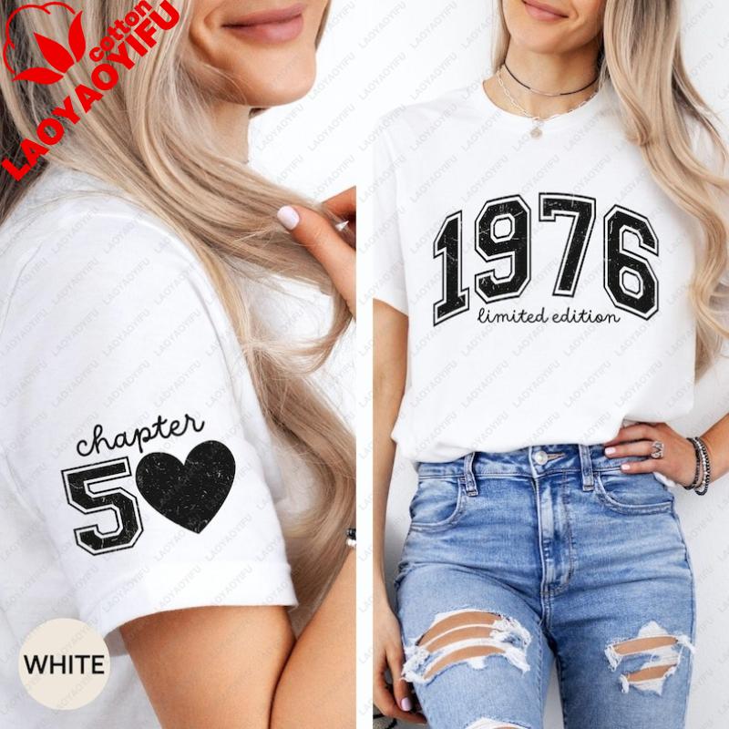 Personalized Limited Edition Tee Custom 1976 Year Number 50th Birthday High Quality Cotton Retro Shirt Printed Tshirt Tops