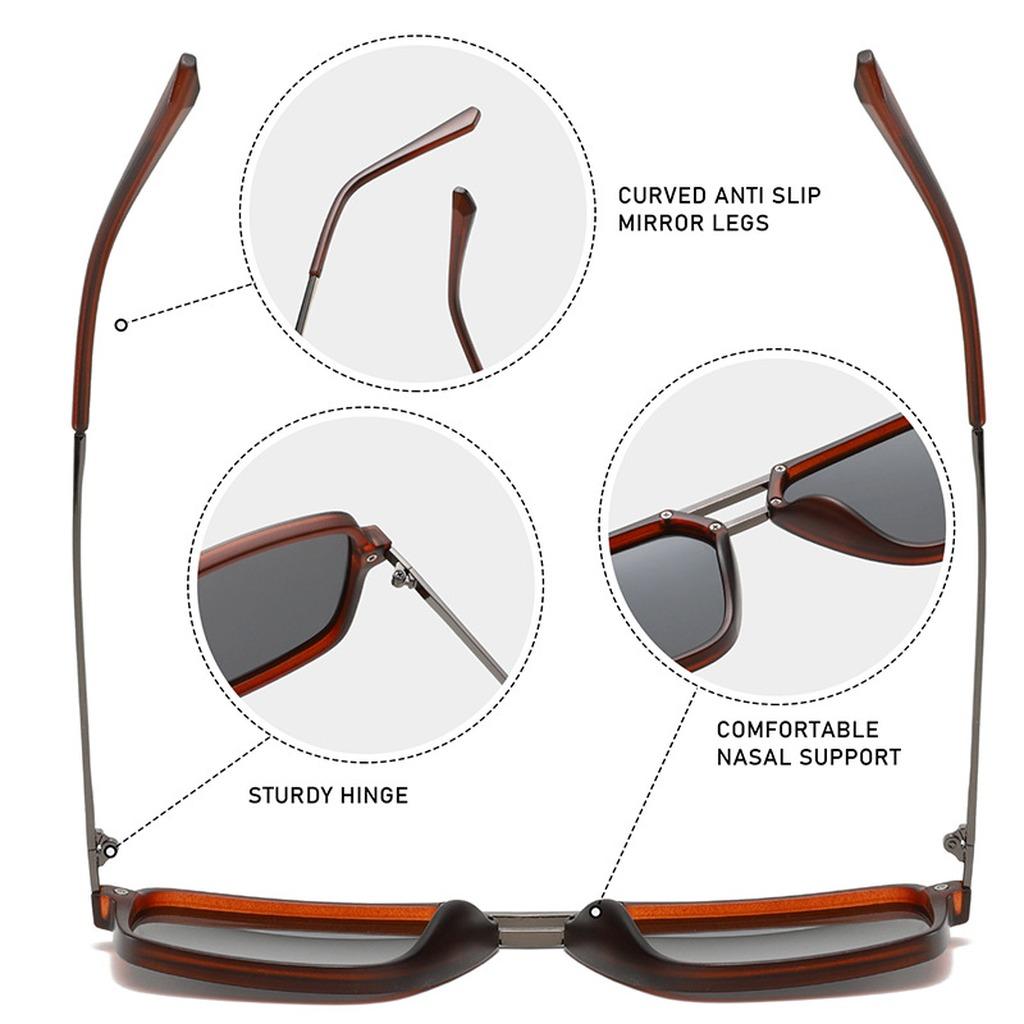 Polarized Double Bridge Square Sunglasses Retro Metal Frame Uv400 Blocking Shades For Men Women Lightweight Outdoor Sunwear