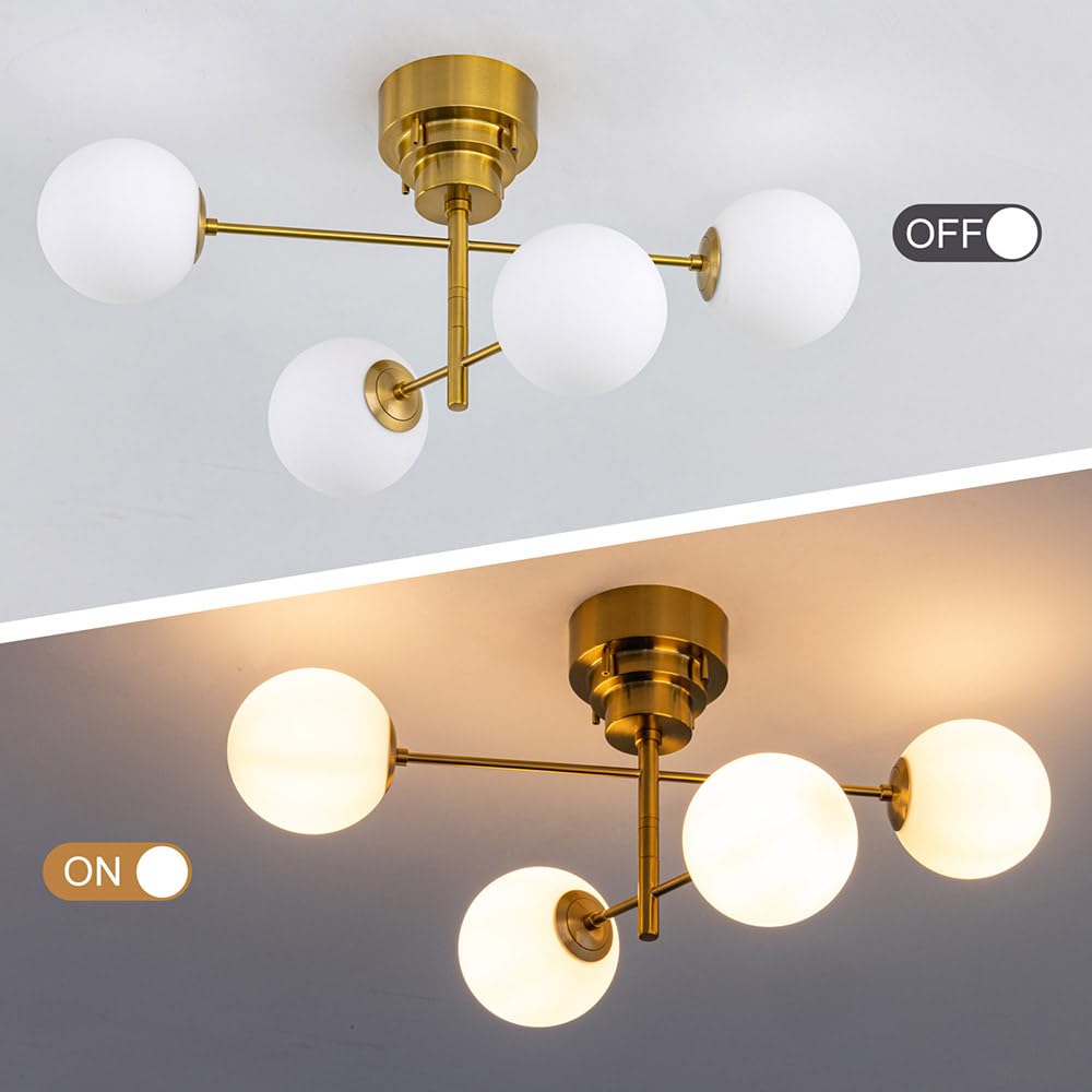 Chende Ceiling Light, Brass and Glass, 4-Light, LED Compatible, Pendant Light, Stylish, Scandinavian, Retro, Antique Style, for Living Room, Dining