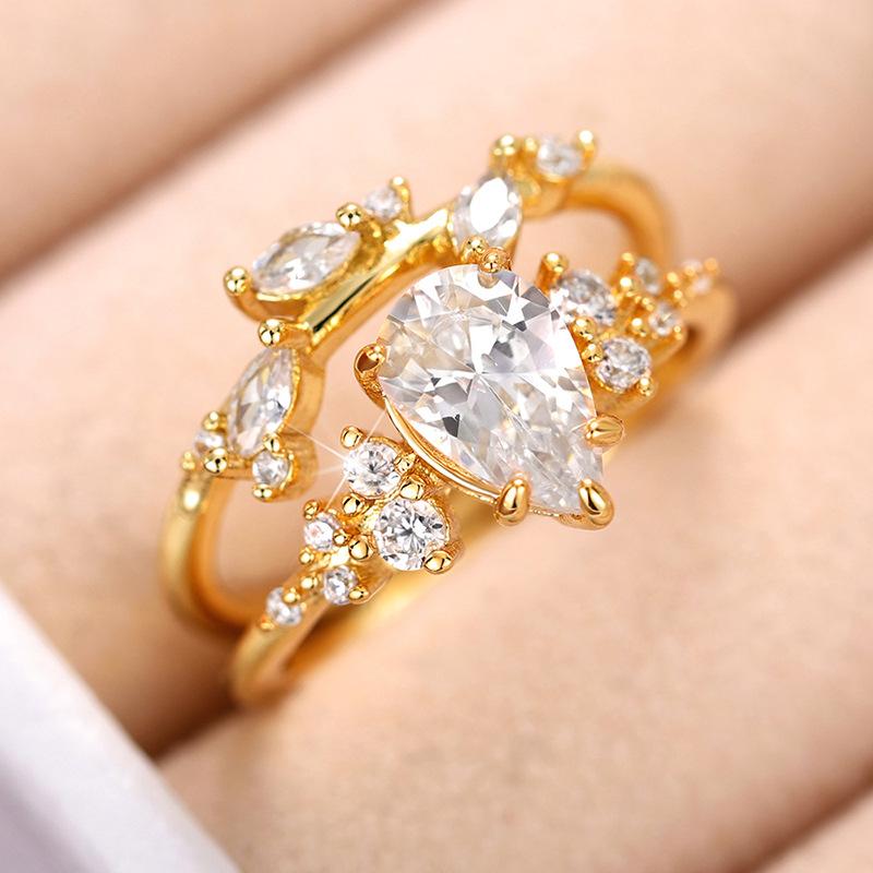 Trendy Bridal Sets Rings with Waterdrop Cubic Zirconia Romantic Women's Accessories Anniversary Party New Luxury Jewelry