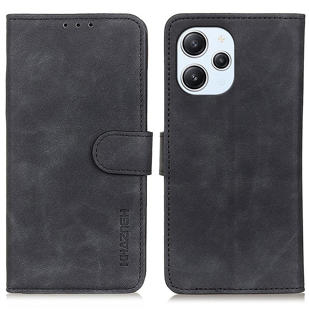 

KHAZNEH For Xiaomi Redmi 12 4G Retro Texture Phone Shell PU Leather Full Protection Phone Case Stand Wallet Cover Black