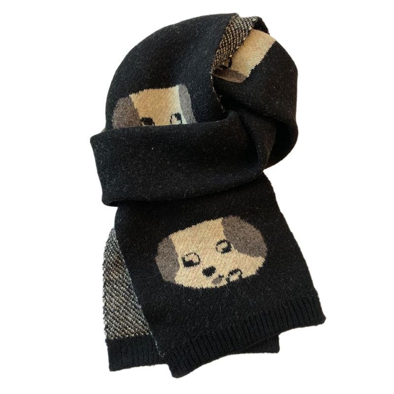 Cute Puppy Knitted Scarf Women's Winter New Korean Atmosphere Thickened Warm and Cold Neck Scarf