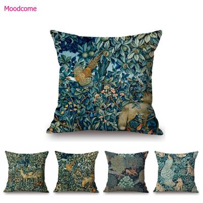 Classic UK Design William Morris Walter Crane Animal Pattern Hare Peacock Fox Rabbit Forest Blue Sofa Pillow Case Cushion Cover