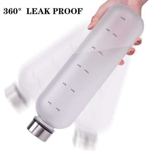 Water Bottle with Time Marker, 1000ml Silver Steel Cover, BPA-Free Drinking Reminder, Leak-Proof Frosted Time Marker for Fitness, Sports, and Outdoors