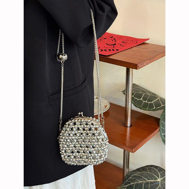 High-end Charm Beaded Crossbody Bag, Casual and Versatile Chain Bag