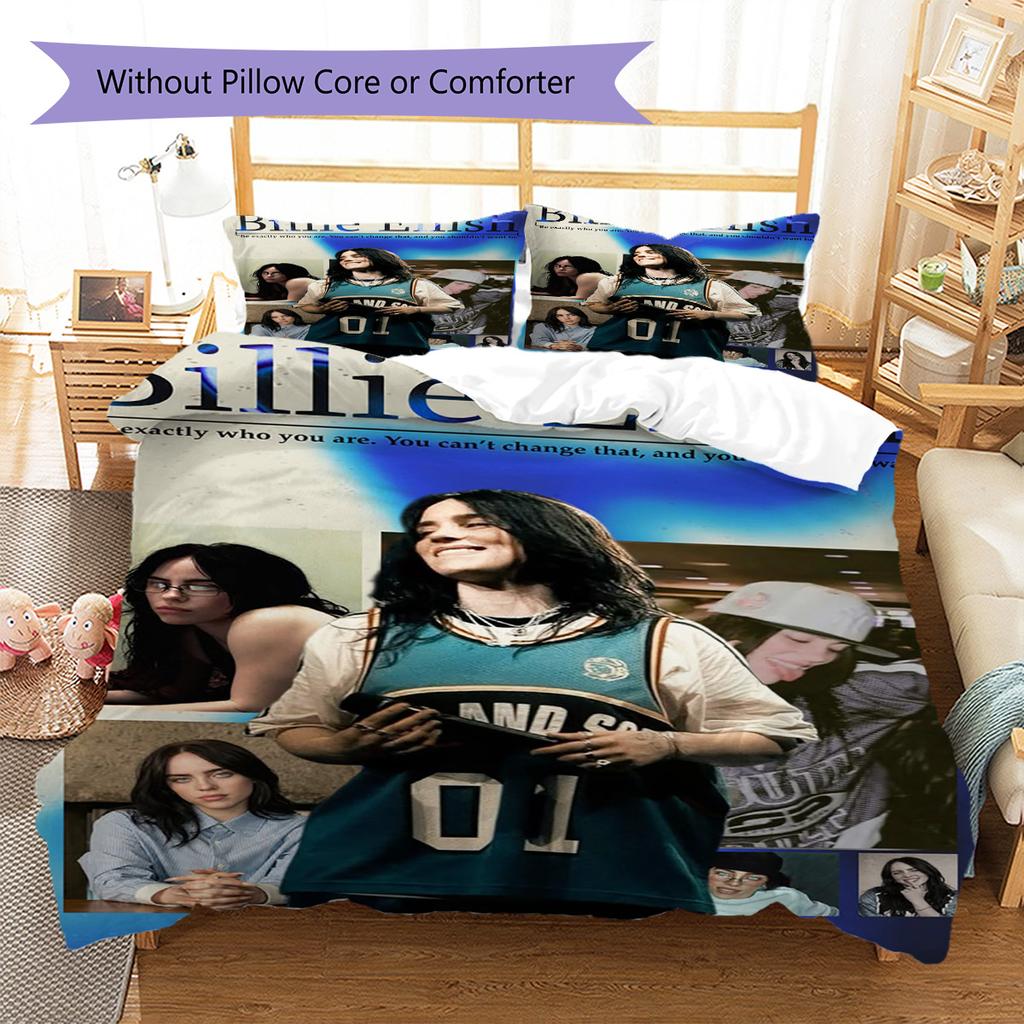 Billie Eilish Pattern Bedding,Quilt Set Quilt Cover Pillowcase Home Birthday Gift (1 * Duvet Cover + 2 * Pillowcase, Without Core)