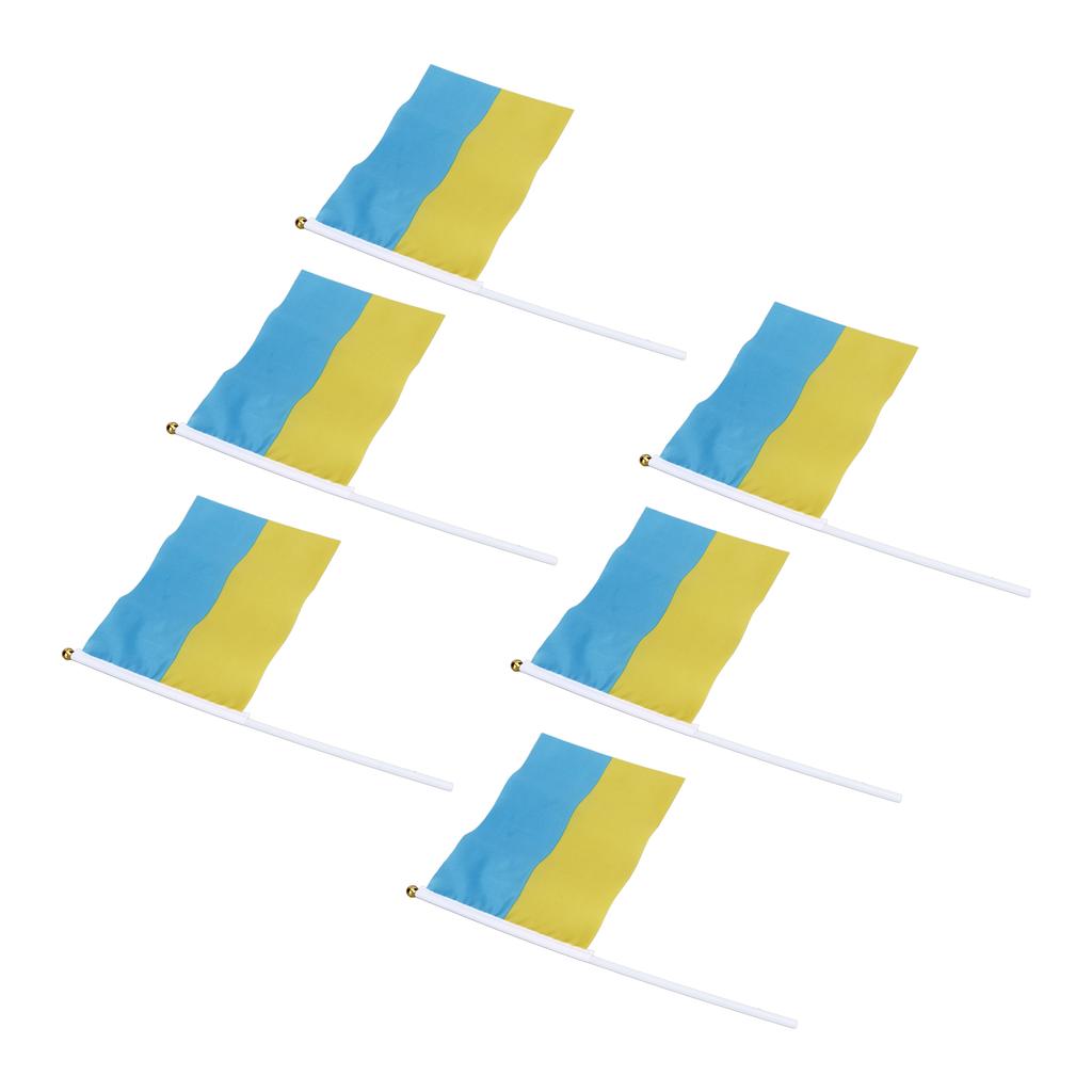 10 Zestawów Ręcznych Flag Ukrainy Mini Poliestrowa Ukraińska Flaga do Machania Ręką na Wydarzenia Sportowe Świąteczne