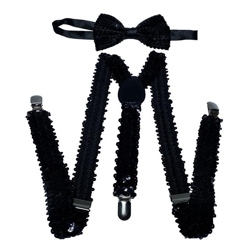 Ensemble classique de bretelles et nœud papillon, bretelles élastiques réglables en Y de 2,5 cm de large avec 3 clips, nœud papillon tissé pré-noué de 12 cm, taille unique pour hommes et femmes