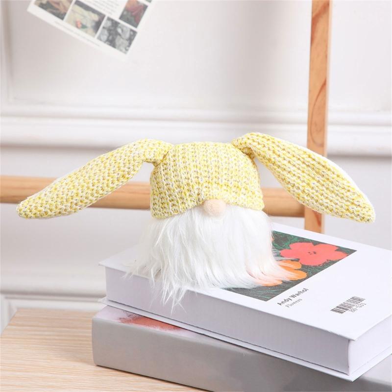 Easter Day Rabbit Decorations with Light, Handmade Gnome Doll Desk Ornament Easter Day Gift for Kid Adult