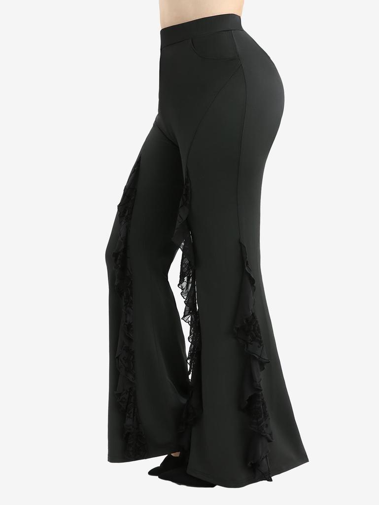 Rosegal Plus Size Spider Web Flocking Ruffles Lettuce Flare Pants
