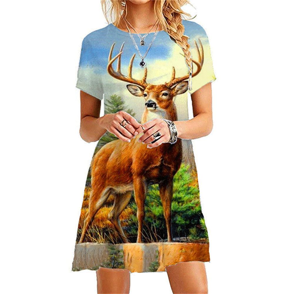 Damen Sommerkleider O-Ausschnitt Niedlich Cartoon Bedruckt Eng Kurz Sexy Kleid Lässig Paket Hüften Schlank Sommer Damenkleid Vestidos