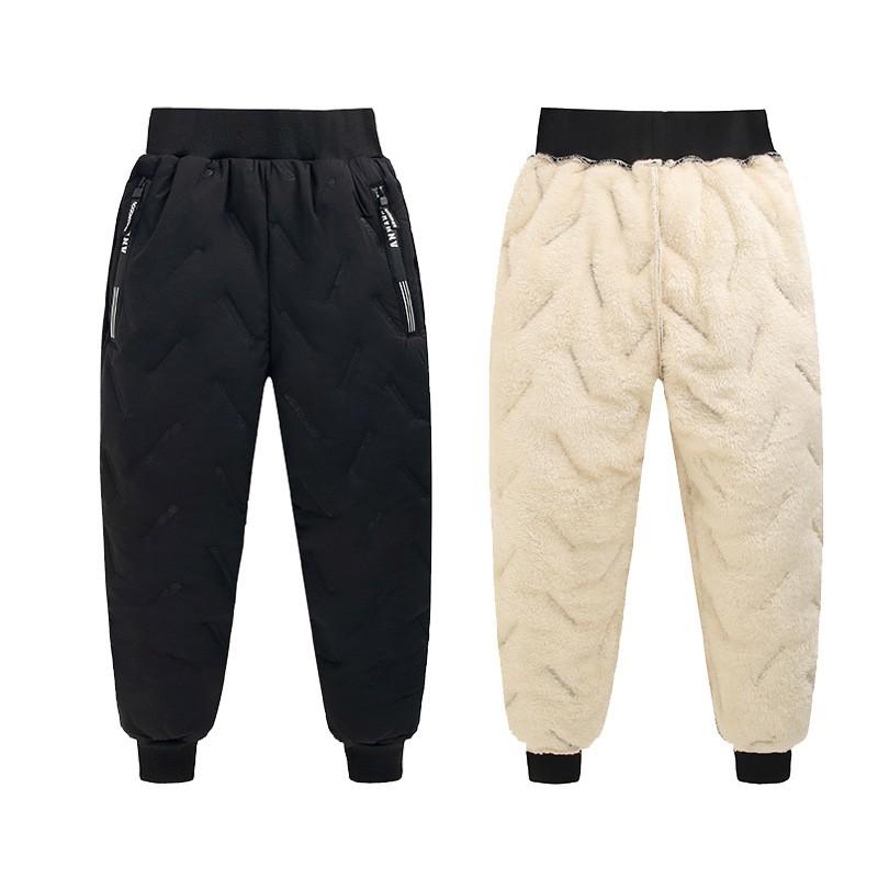 Children's Winter Thickened Trousers Warm Medium-Large Child Solid Color Casual Pants