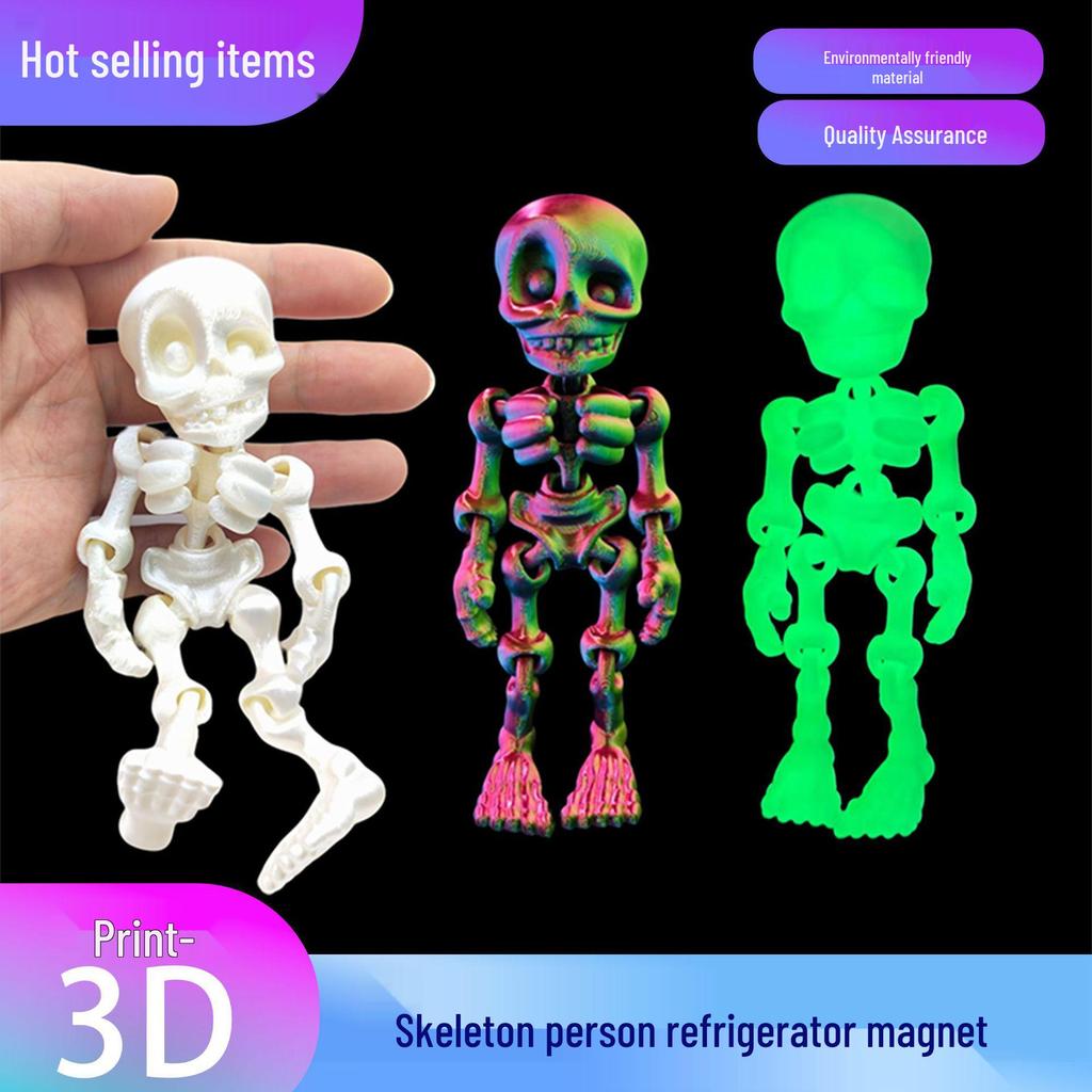 3D Printed Movable Skeleton Man Refrigerator Magnet - Halloween Decoration Model