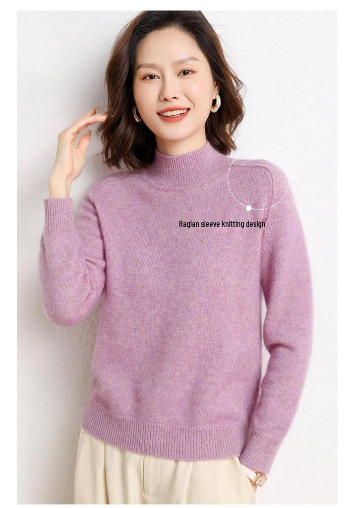 Women's Cashmere Saddle Shoulder Pullover - 2024 Autumn/Winter Thick Knit Half-High Neck Sweater