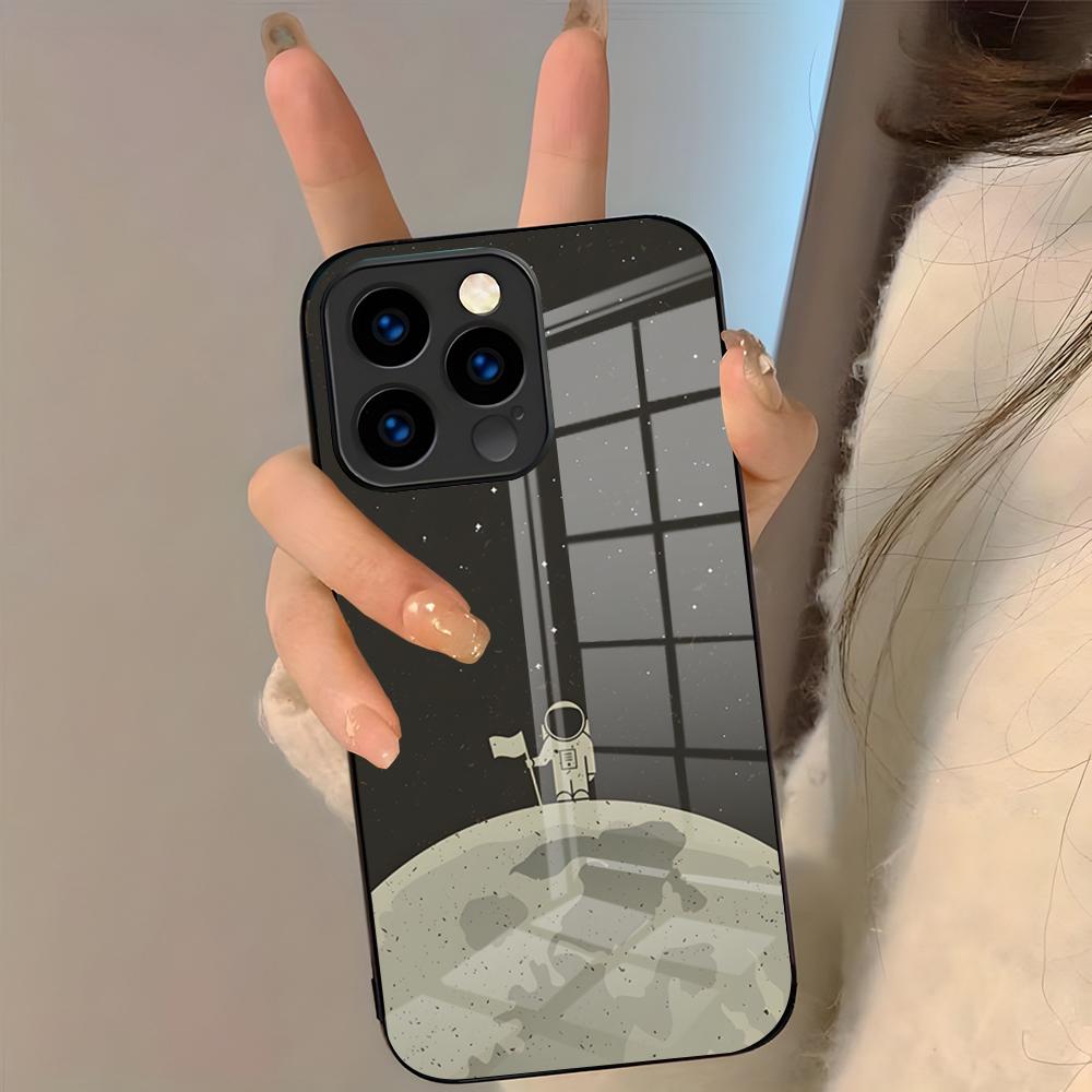 Astronaut Moon Stars Phone Case For IPhone 17 Pro Max 16 15 14 Pro Max 13 11 Plus Glass Cover