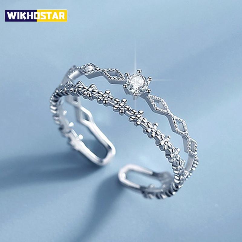 925 Sterling Silver Flower Lace Ring Korean Fashion Opening Inlaid CZ Adjustable Rings Valentine's Day Gift