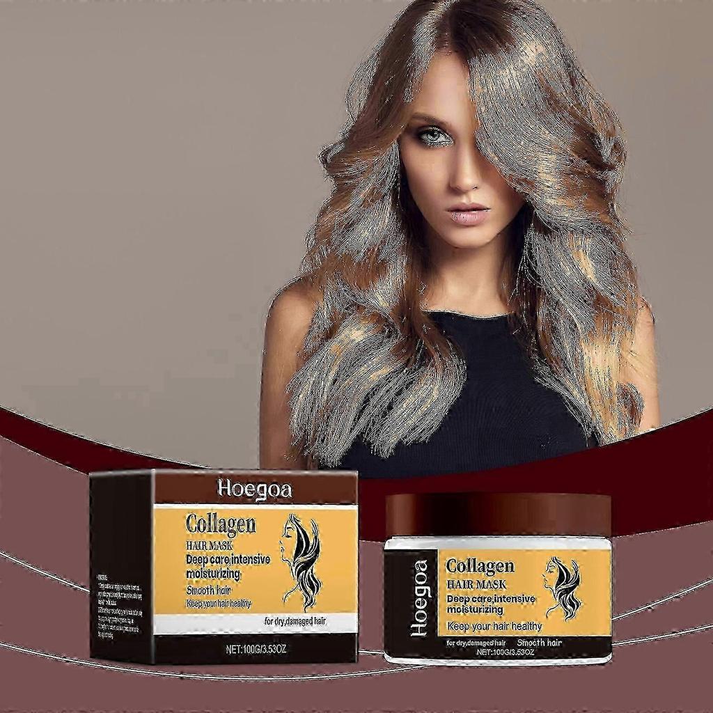 Hoegoa collagen hair care mask repairs dry and frizzy hair, moisturizes and smoothes, improves hair quality and makes it smooth New Arrival