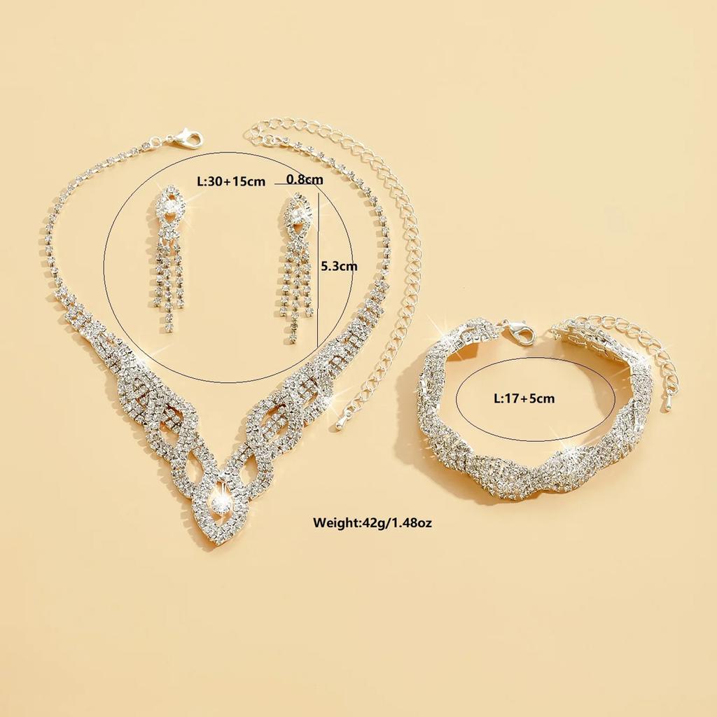 Korean Style Wedding Bride Hollowed Out Rhinestone Women Necklace Earrings