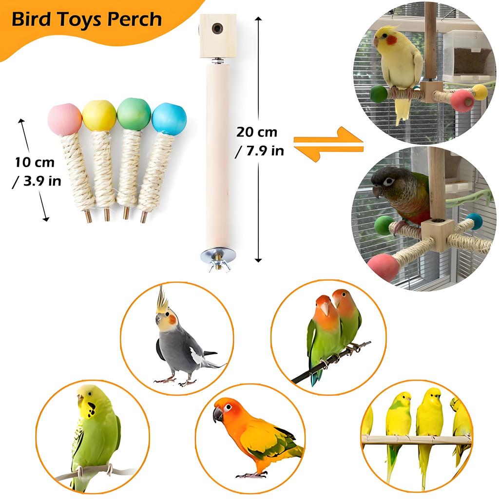 Natural Wood Bird Perch & Exercise Wheel Toy Set | Engaging Chewable Enrichment for Small Birds | Cage Accessories for Budgies P