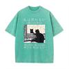 Japansk Citat Spejl Kat Grafisk Vintage Vask Oversized Sort T-shirt Mørk Academia Katteelsker Street Top