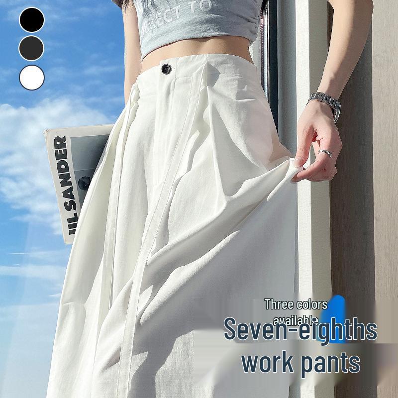 Women's High-Waisted Wide-Leg Cropped Pants - Slimming, Versatile, and Lightweight for Spring and Summer