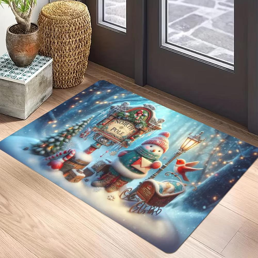 Christmas-Themed Carpet, Winter Snowman Floor Mat For Indoor And Outdoor Entrance, Home Decoration Accessory