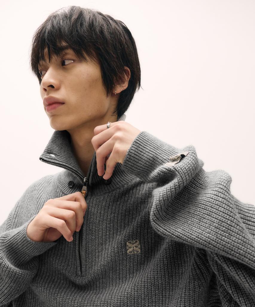 Seteo Button-Up Sailor Half Knit Zip-Up Charcoal