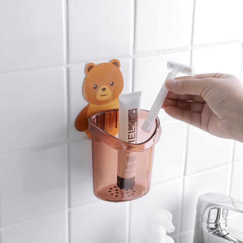 Toilet Bear Hug Toothbrush Cup Toothpaste Storage Rack Bathroom Non-Punching Wall-Mounted Drain Bear Storage Cup