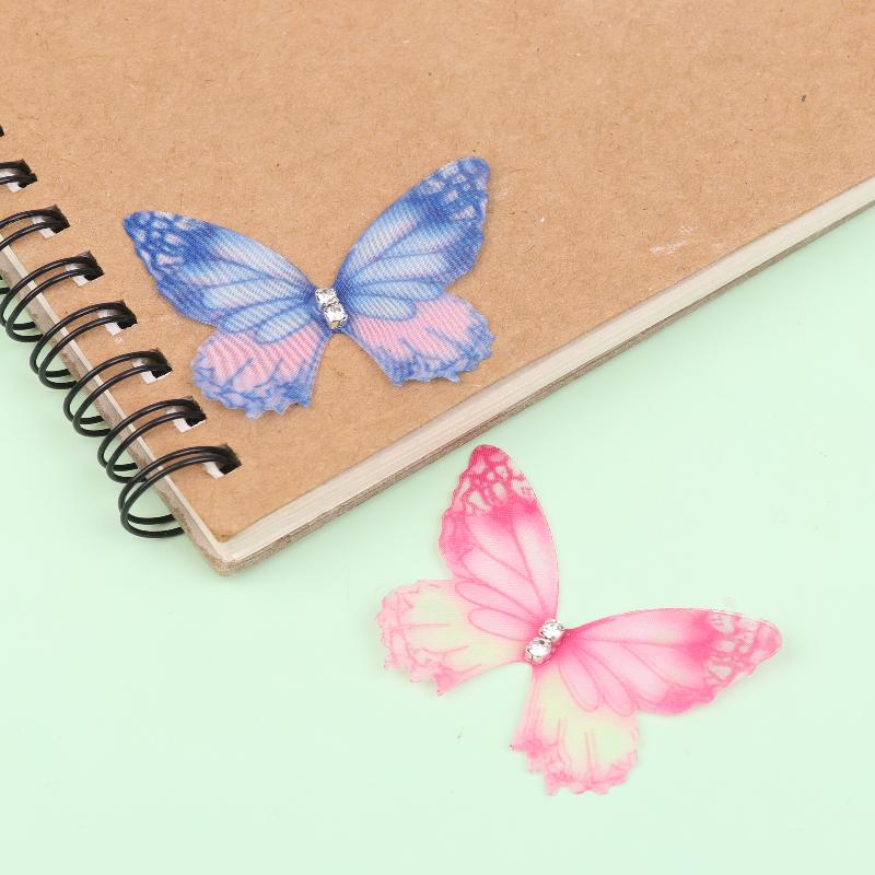 50Pcs 3D Organza Fabric Butterfly Appliques Gradient Color Double-Layer Simulation Mesh Butterfly Patch Translucent