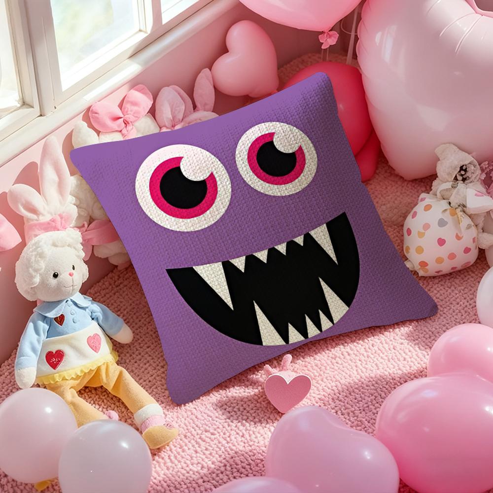 Cartoon Monster'S Eyes Cushion Cover Natural Linen Pillow Case Double-Sided Print Decorative Sofa Pillowcase Home Decor Gift