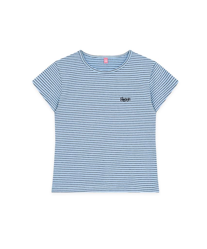 SINOON Stripe Cap Sleeve T-Shirt (Blue)