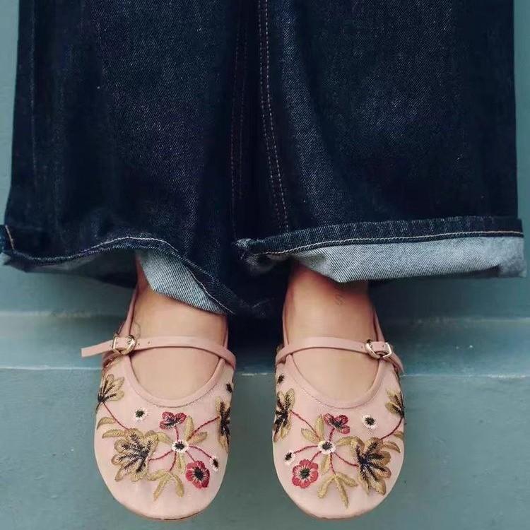 Fashion Floral Embroider Mesh Mary Janes Shoes Women Trasparent Elegant Flats Shoes Ladies Casual Summer Breathable Loafers Footwear