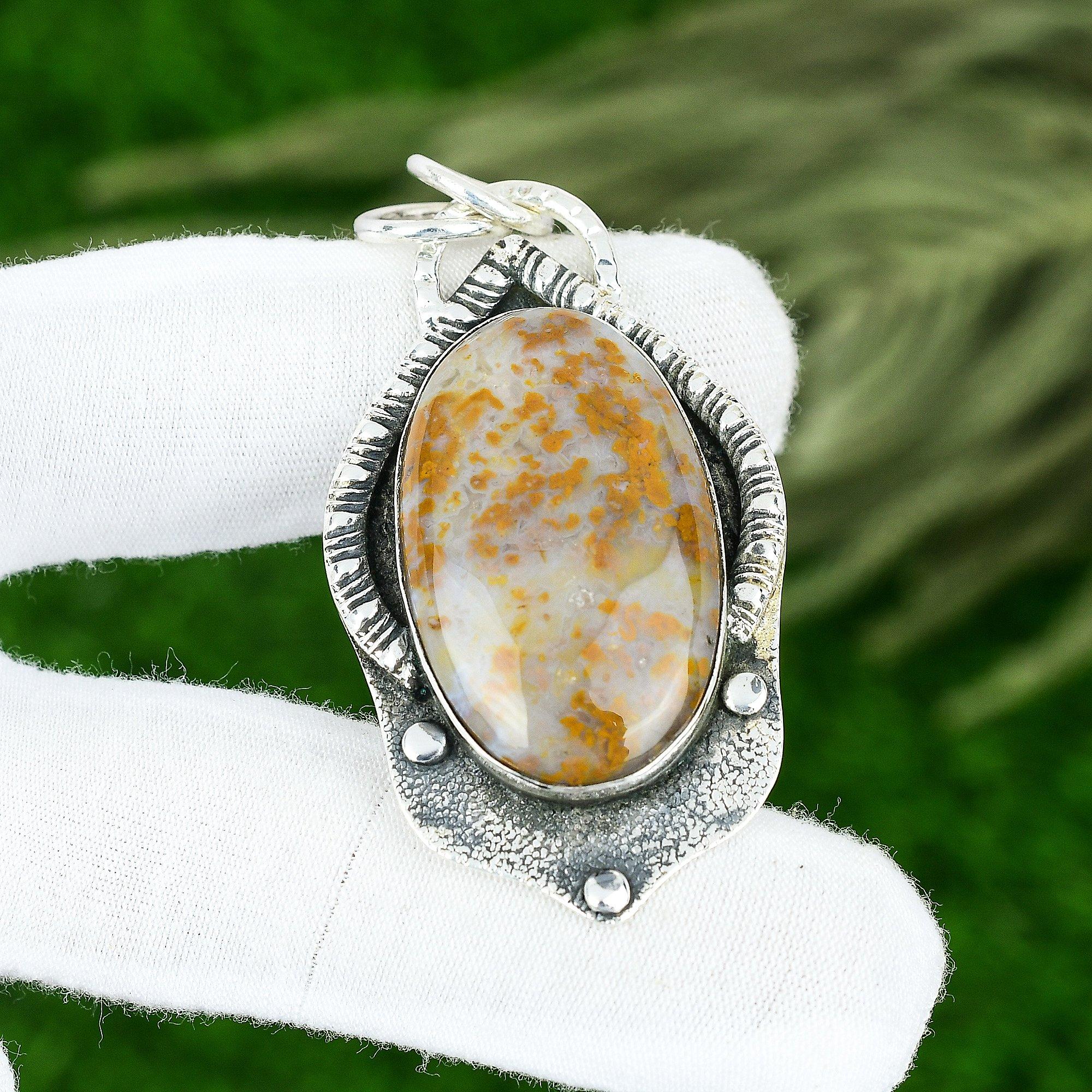 Memorial Day Sale Polka Dot Agate Gemstone Bezel Sister Pendant Sterling Silver