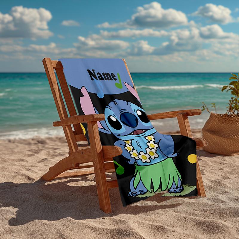 Custom Name Ultra-Soft Beach Towel with Stitch Theme,Ideal for Pool - Camping, Diving - Perfect Travel Essential, Vibrant Beach Towel.