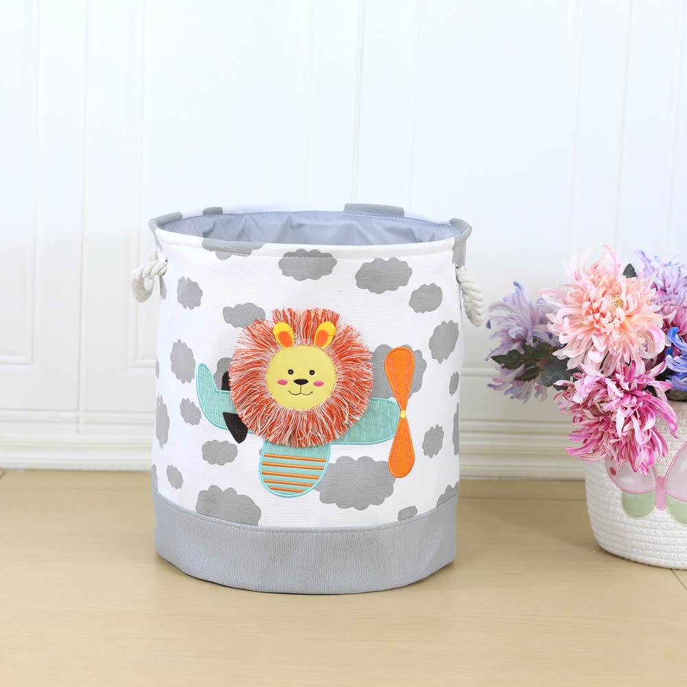 Children's Cartoon Embroidery Storage Bucket - Fabric Cotton Linen Organizer for Toys, Laundry, and Sundries.