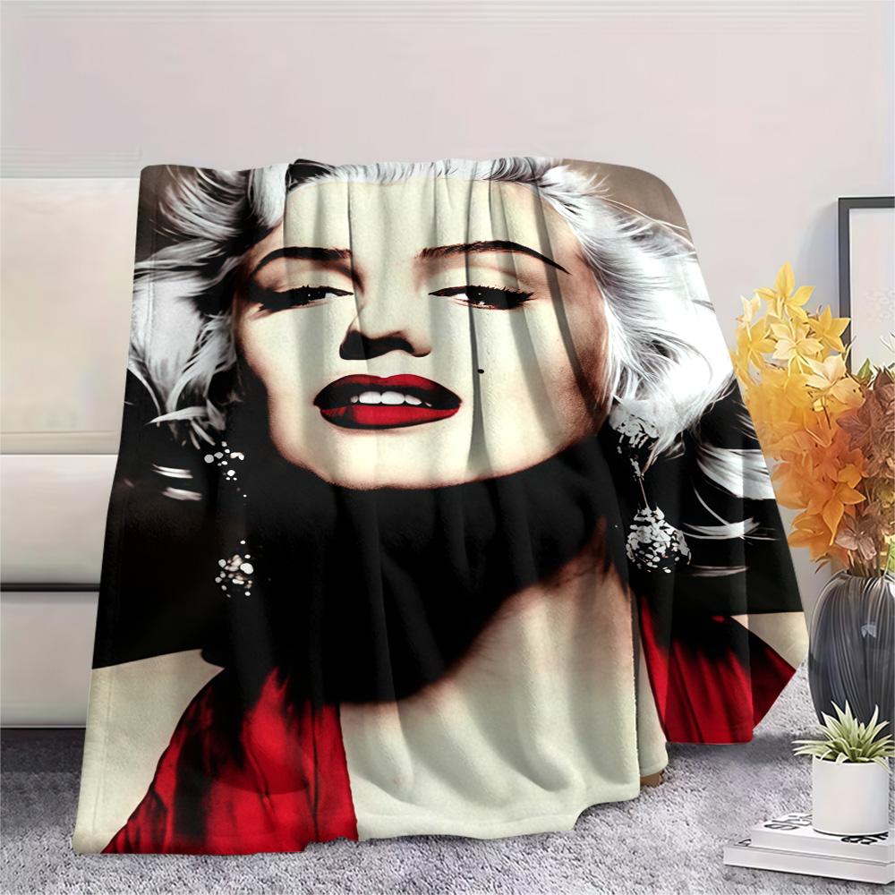1PC Marilyn Monroe Print FlAannel Blanket, High quality Comfortable for All Seasons, Home Decor, Warmth and Comfort