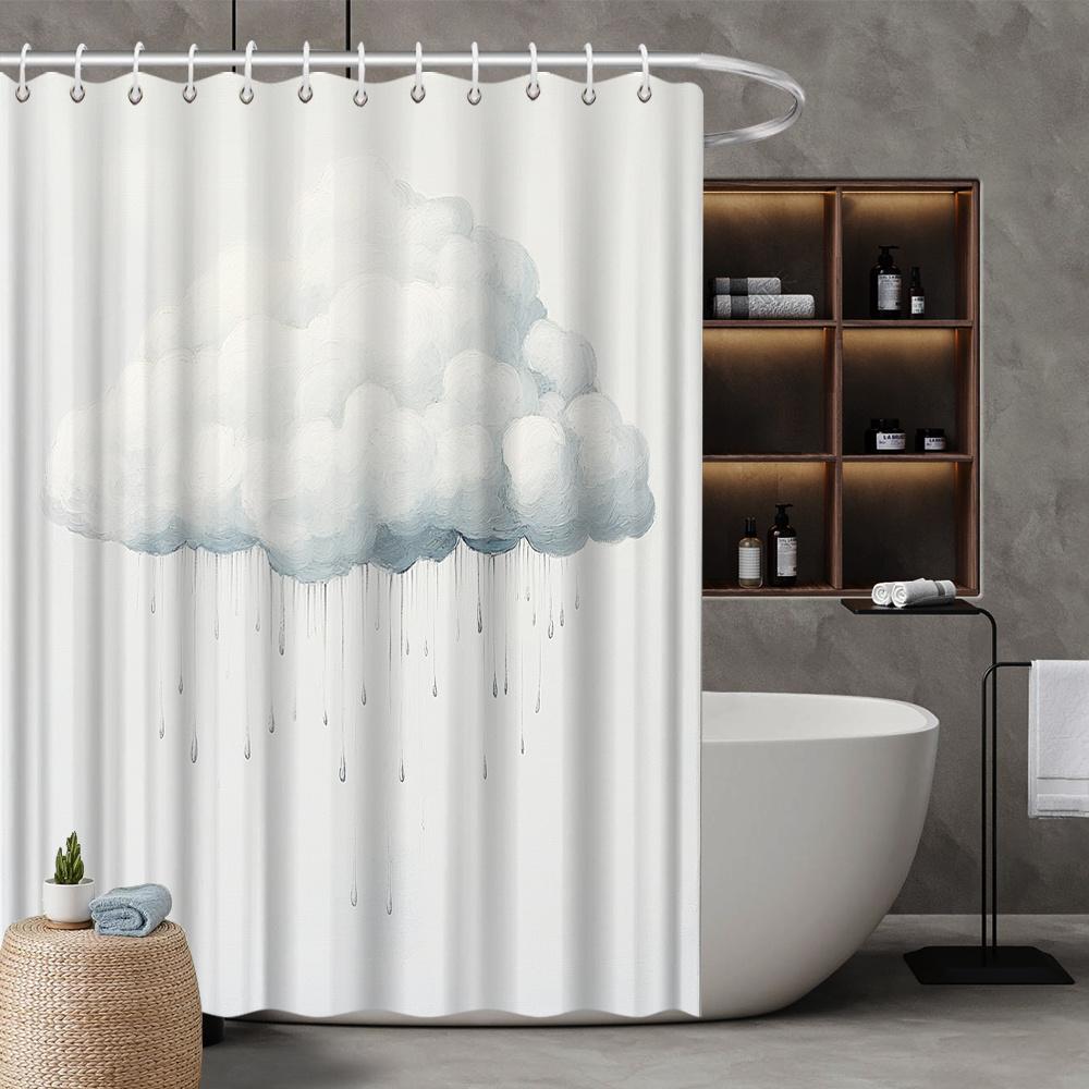 

Teardrop Cloud Shower Curtain, Soft Grey with White Cloud Print, Polyester,Perfect for Modern Bathroom Decor W90xH180cm