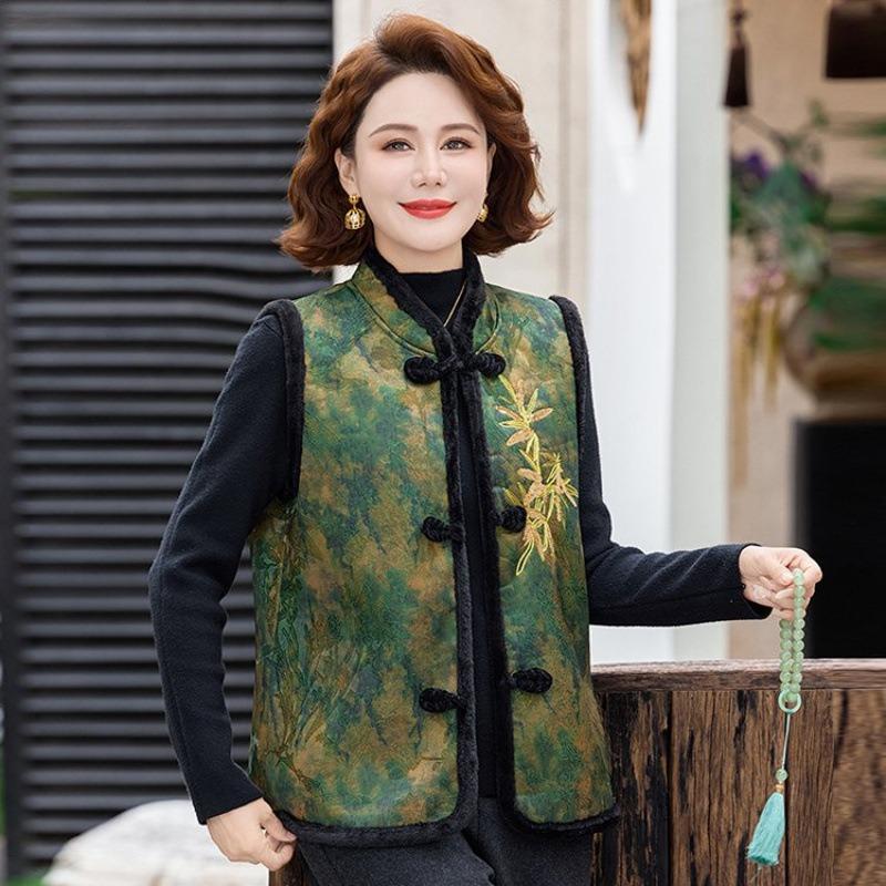 Sleeveless Vest Embroidered Disc Buckle Vest Vest Winter Versatile Large Size Top Women