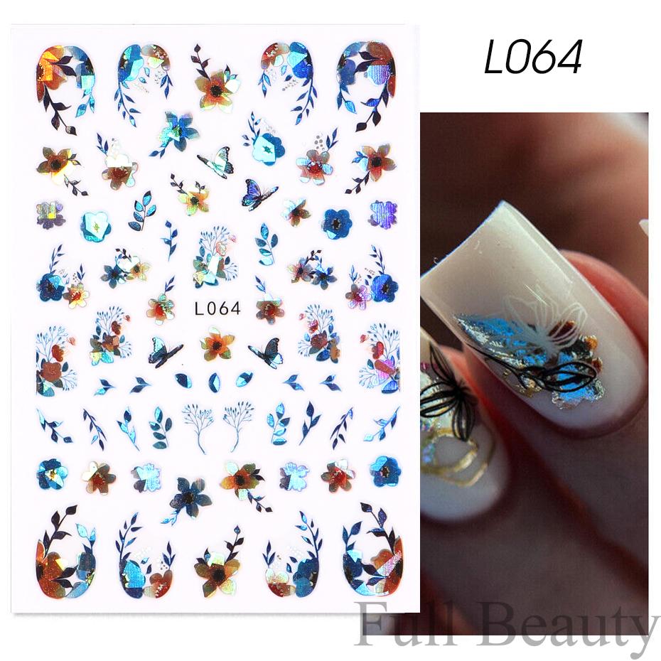 

Блестящие цветы наклейки для ногтей 3D лазерные красочные наклейки в виде листьев и бабочек самоклеющиеся слайдеры для дизайна ногтей декор голографическая фольга HMM