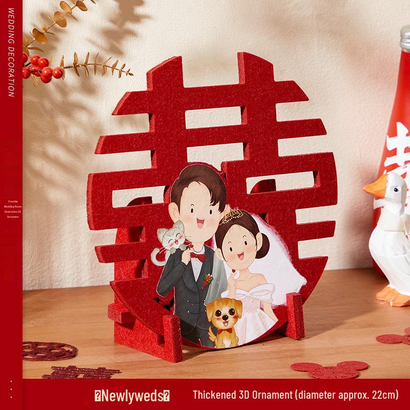 Handmade 3D Double Happiness Tabletop Ornament for Wedding or Engagement Décor
