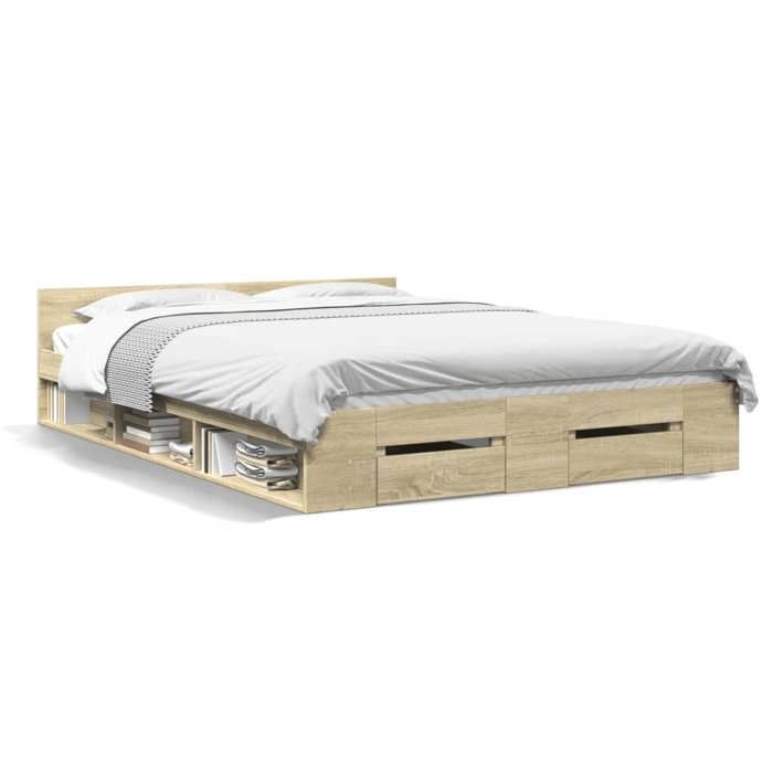 VidaXL Bed Frames and Drawers Sonoma Oak 120x200 Cm Engineered Wood, Bed, Storage Bed, Double Bed Frame, Bed 3280757