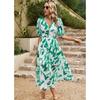 Women's Dress Summer Waist-hugging Deep V-neck Printed Long Dress