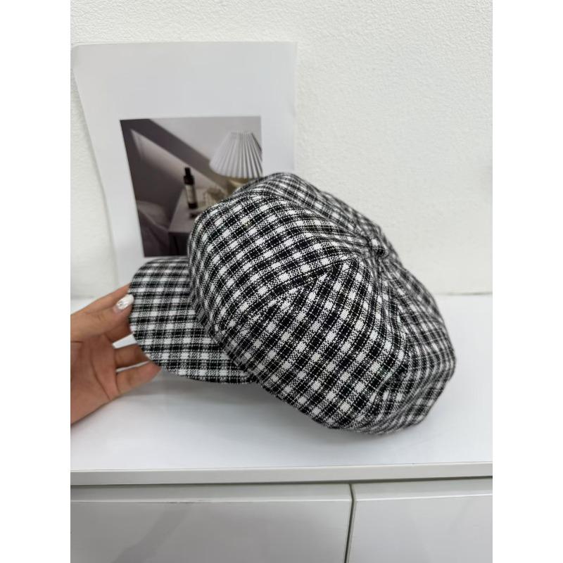 Plaid Japanese Retro Front Hat Big Head Circumference Showing Face Little Painter Hat Hundreds of Casual Wear Newspaper Boy Hat