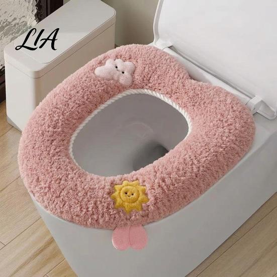 Soft Warm Bathroom Pad Plush Toilet Seat Cover for Autumn Winter, Cute Washable Warmer with Zipper Closure, Universal Fit Thickened Cushion Love/Cloud