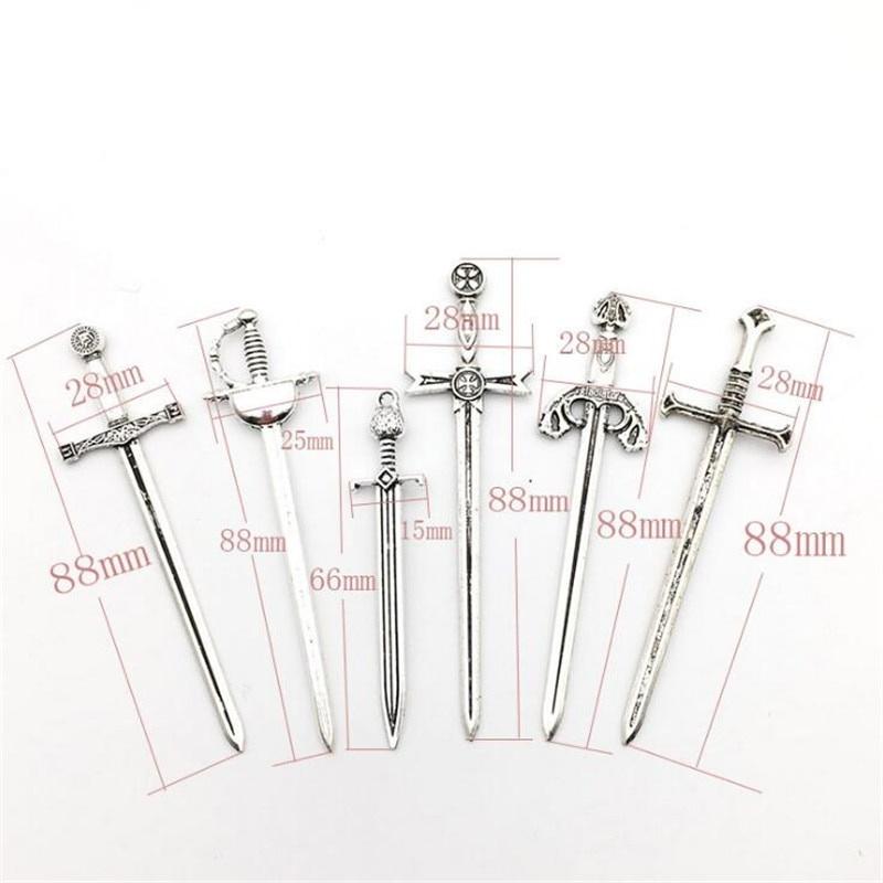 10PCS/Bag Vintage Metal Knife Sword Fencing Charms DIY Fashion Accessories Pendant Charms for Jewelry Making Earrings Bracelet.