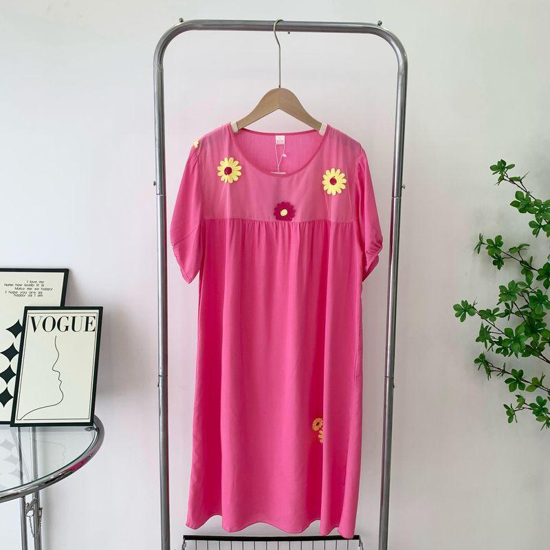 Youth Artificial Cotton Nightdress Women's Summer Sweet Student Short Sleeve Round Neck Pajamas Women's Loose Girl Homewear Night Dress Thin