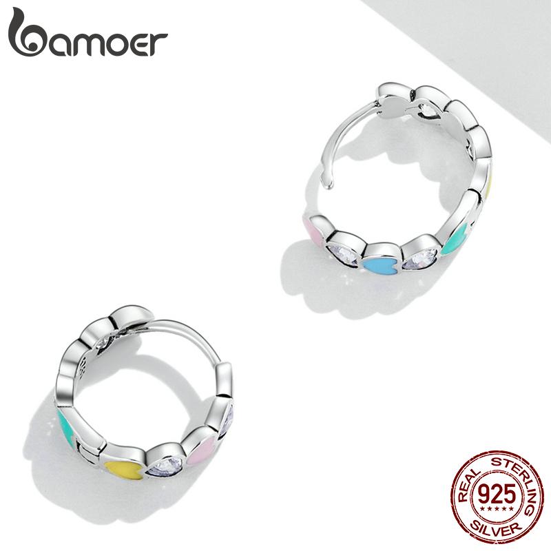 BAMOER 100% 925 Sterling Silver Rainbow Love Ring for Women Colored Stackable Heart Girl Ring Fine Jewelry Anillos Wedding Gift